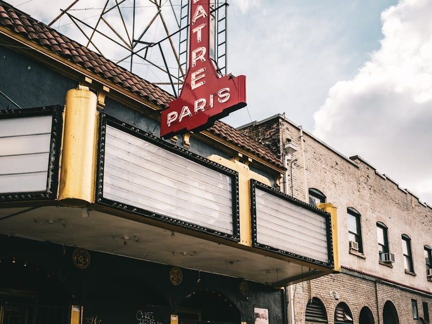 An empty movie theater marquee.