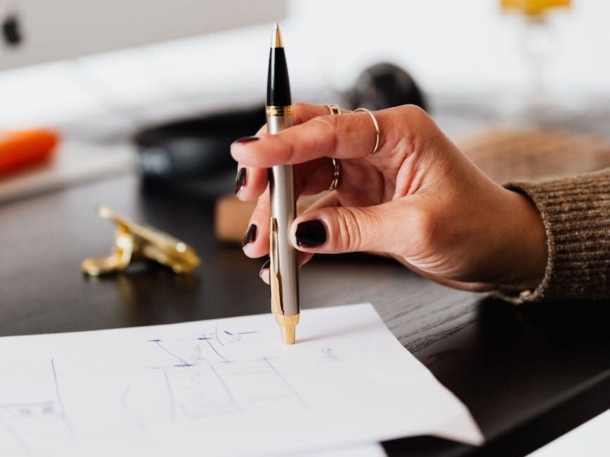 crop woman with pen near computer
