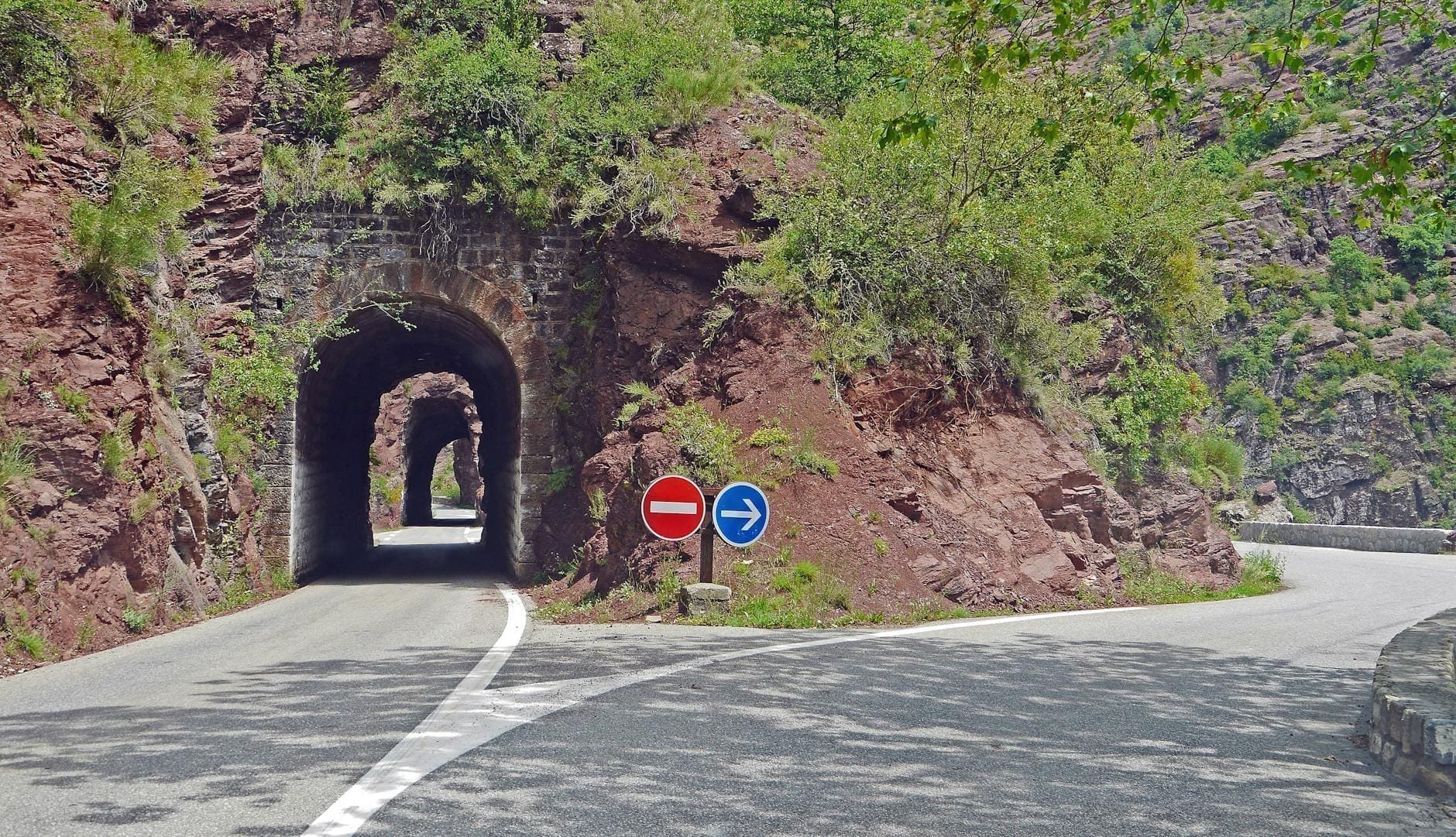 red and blue road signs