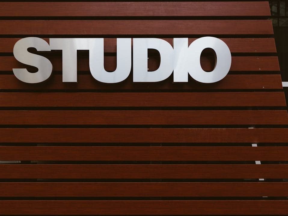 white studio signage